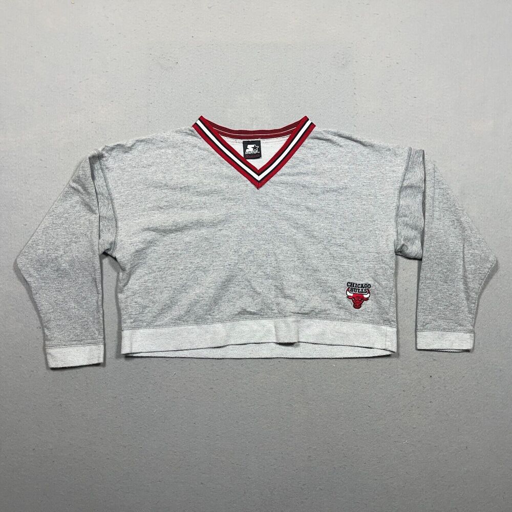 Vintage Chicago Bulls Starter Cropped Sweatshirt XL Women MADE IN USA Gray
